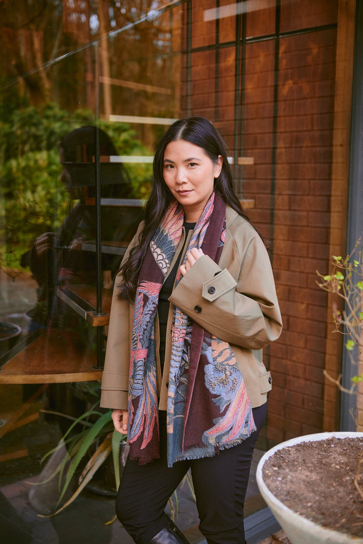Crane Plum Wool Scarf - One Hundred Stars