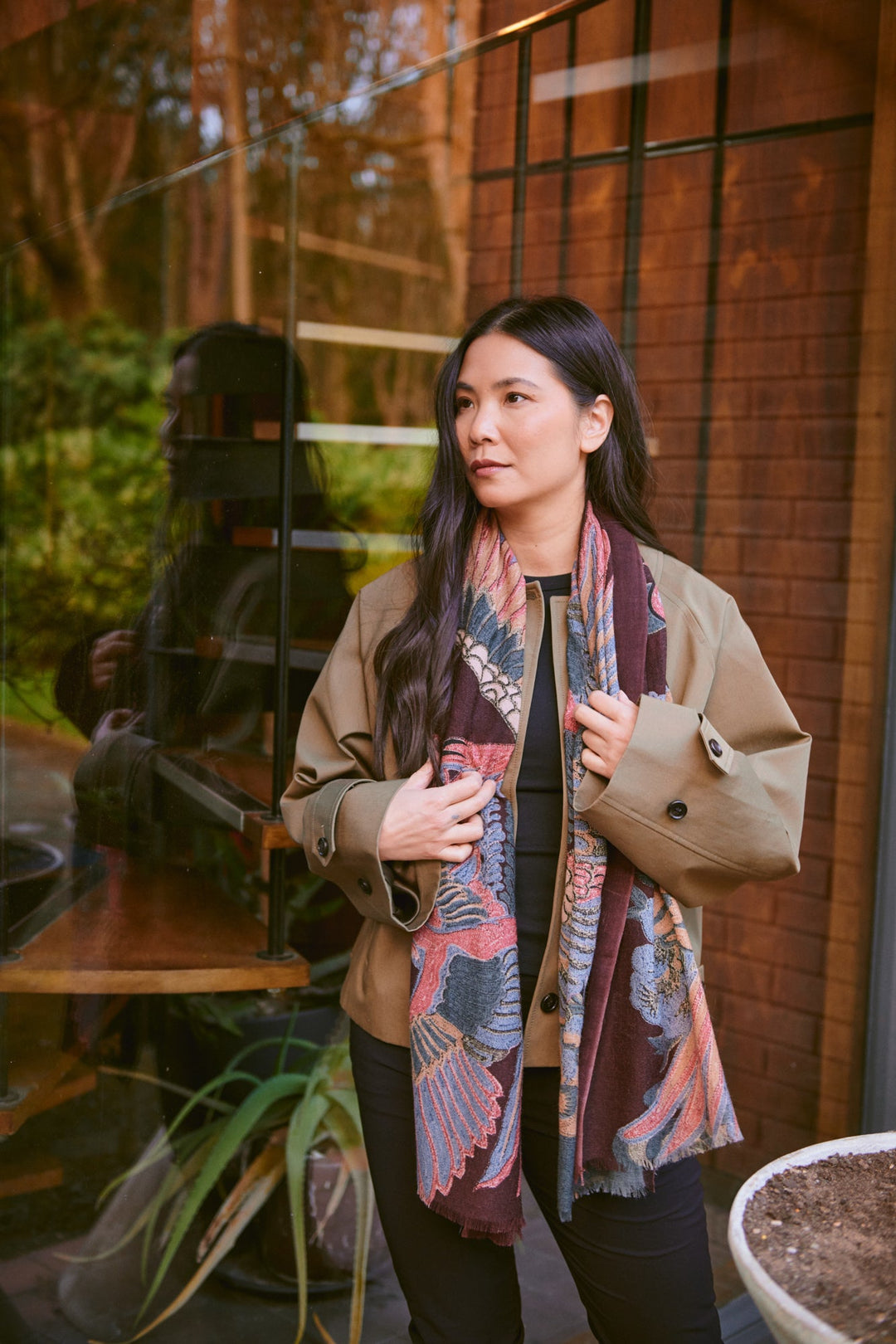 Crane Plum Wool Scarf - One Hundred Stars