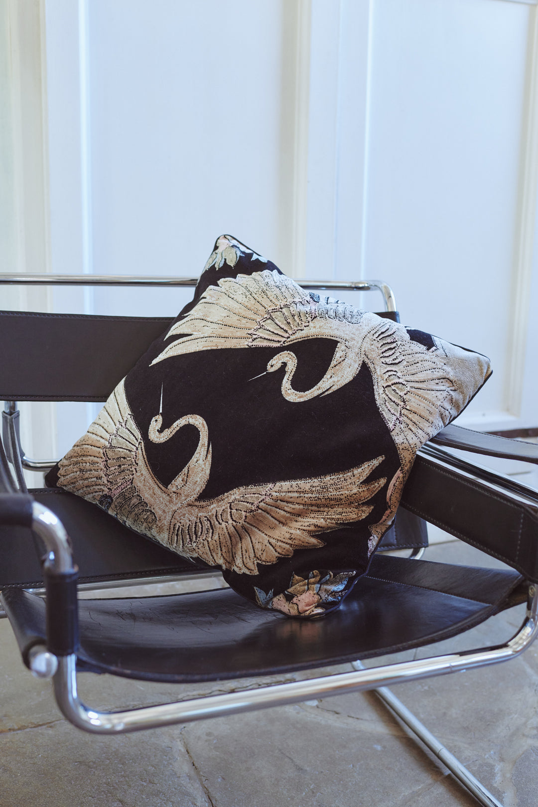 Crane Black Velvet Cushion - One Hundred Stars