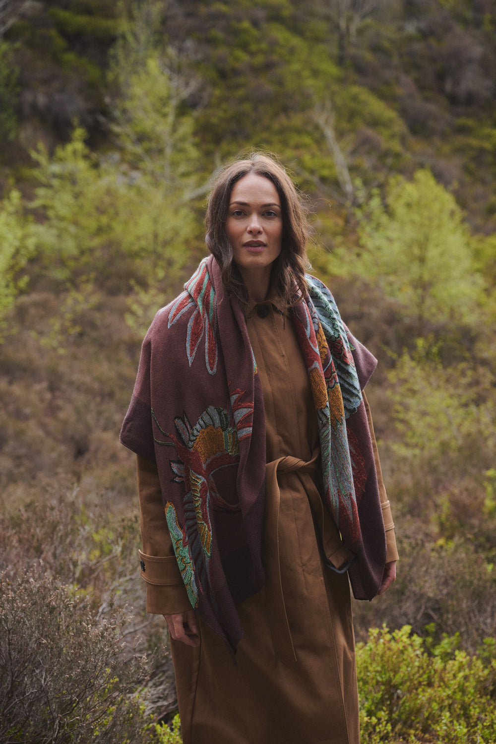 Crane Brown Square Wool Scarf - One Hundred Stars