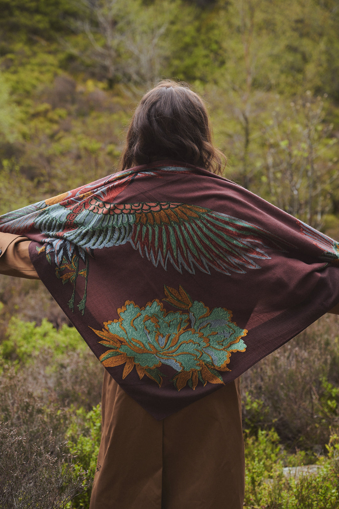 Crane Brown Square Wool Scarf - One Hundred Stars