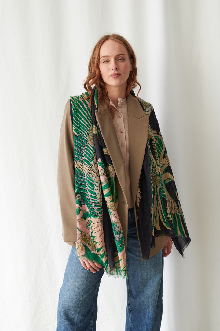 Crane Emerald Wool Scarf