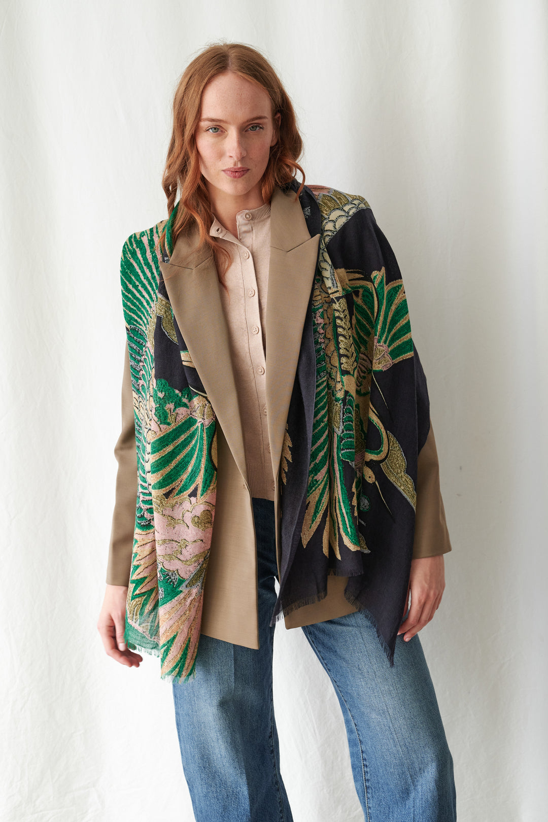 Crane Emerald Wool Scarf
