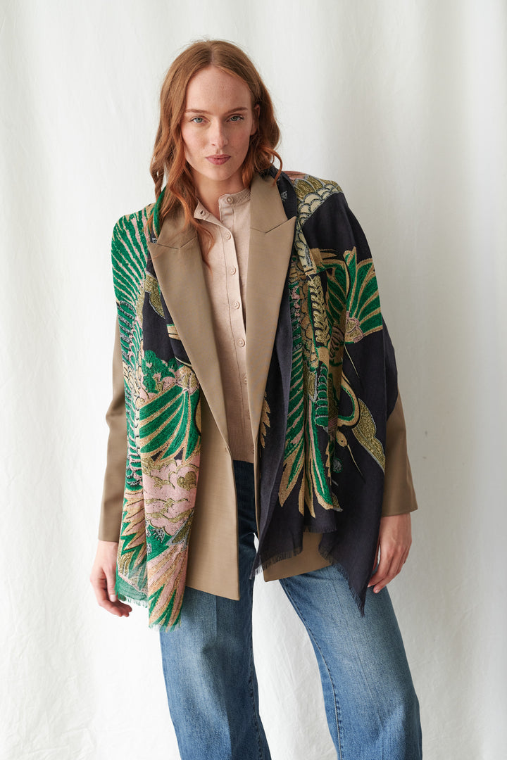 Crane Emerald Wool Scarf
