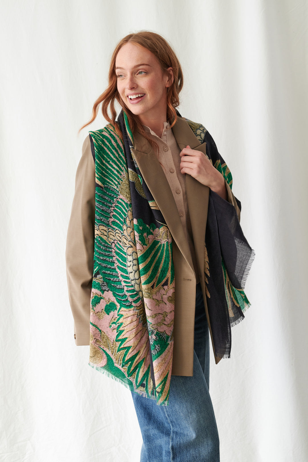 Crane Emerald Wool Scarf