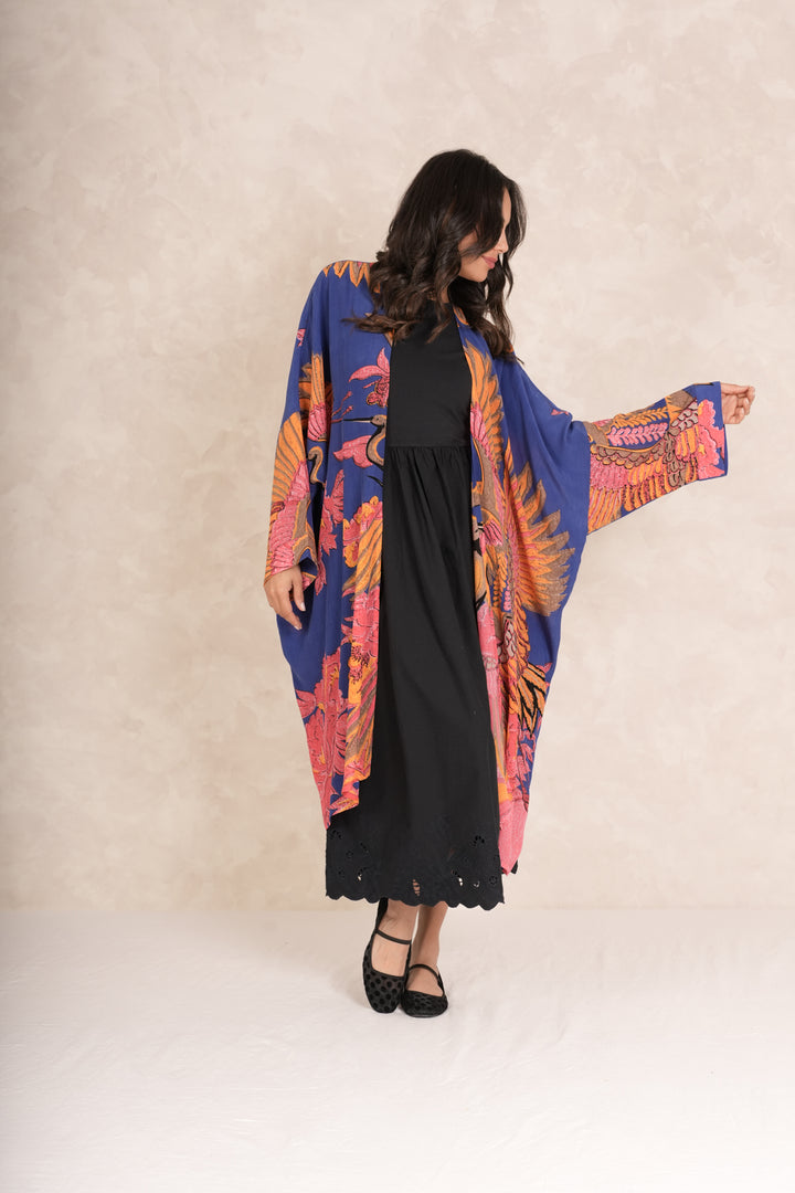 Crane Cobalt Grande Kimono - One Hundred Stars