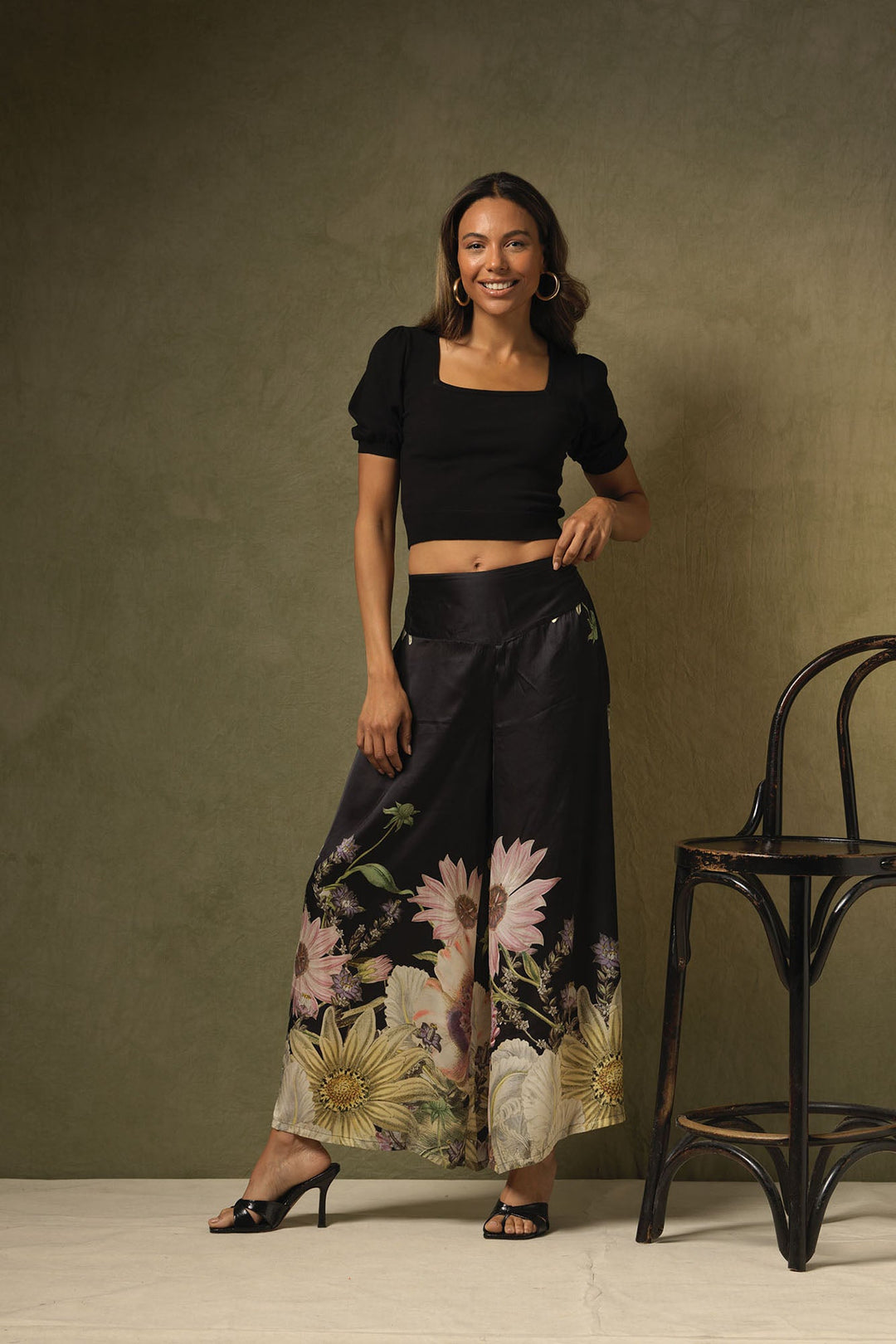 Daisy Black Satin Palazzo Pant - One Hundred Stars