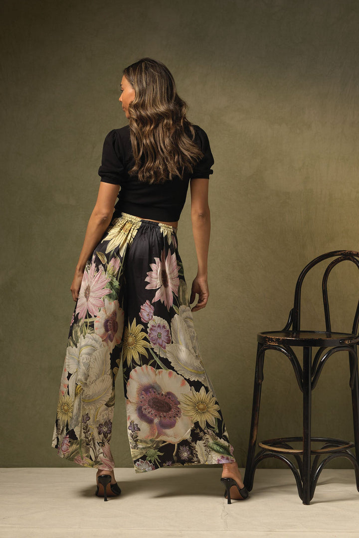 Daisy Black Satin Palazzo Pant - One Hundred Stars