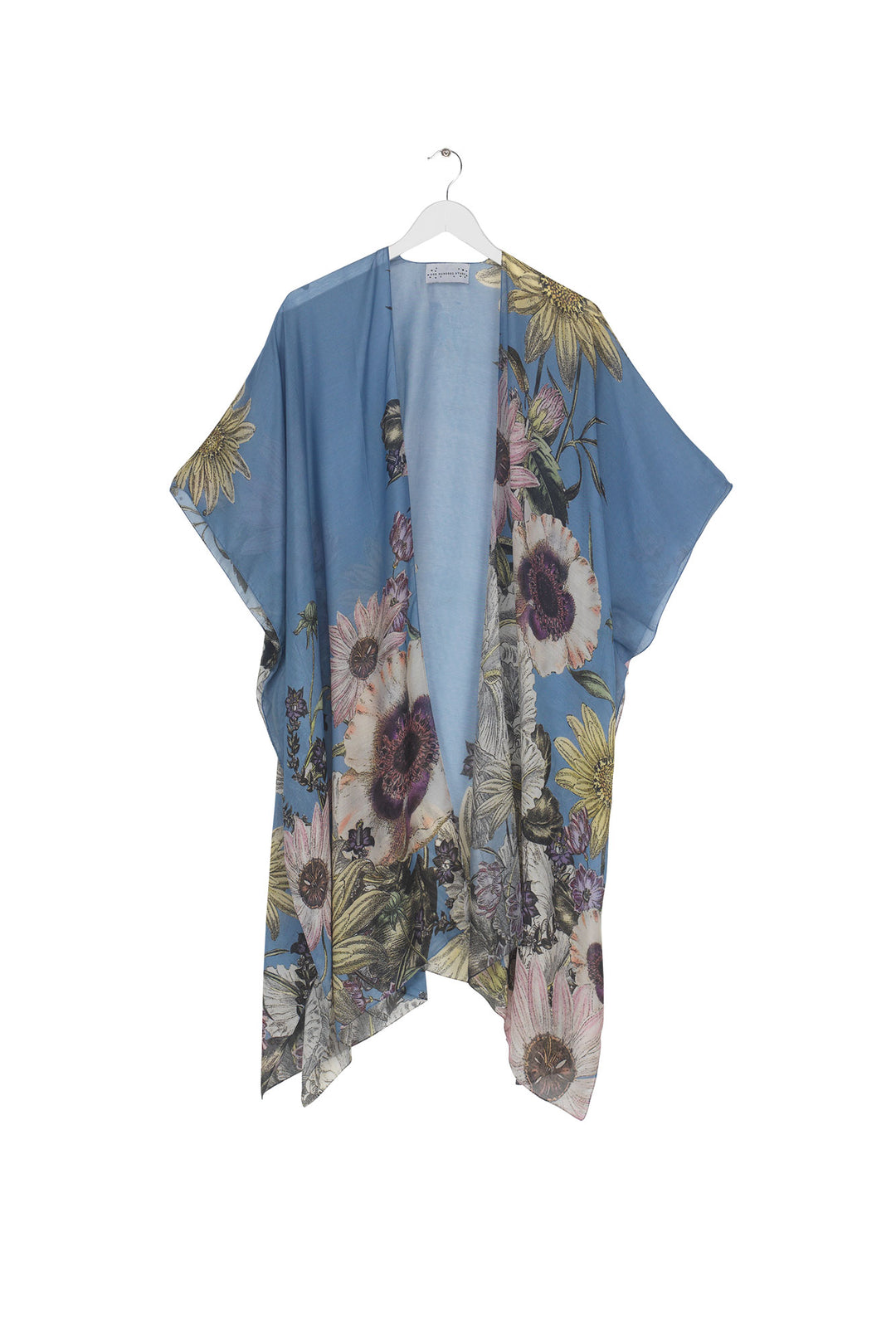 Women's lightweight throwover shawl in cornflower blue with daisy floral print by One Hundred Stars