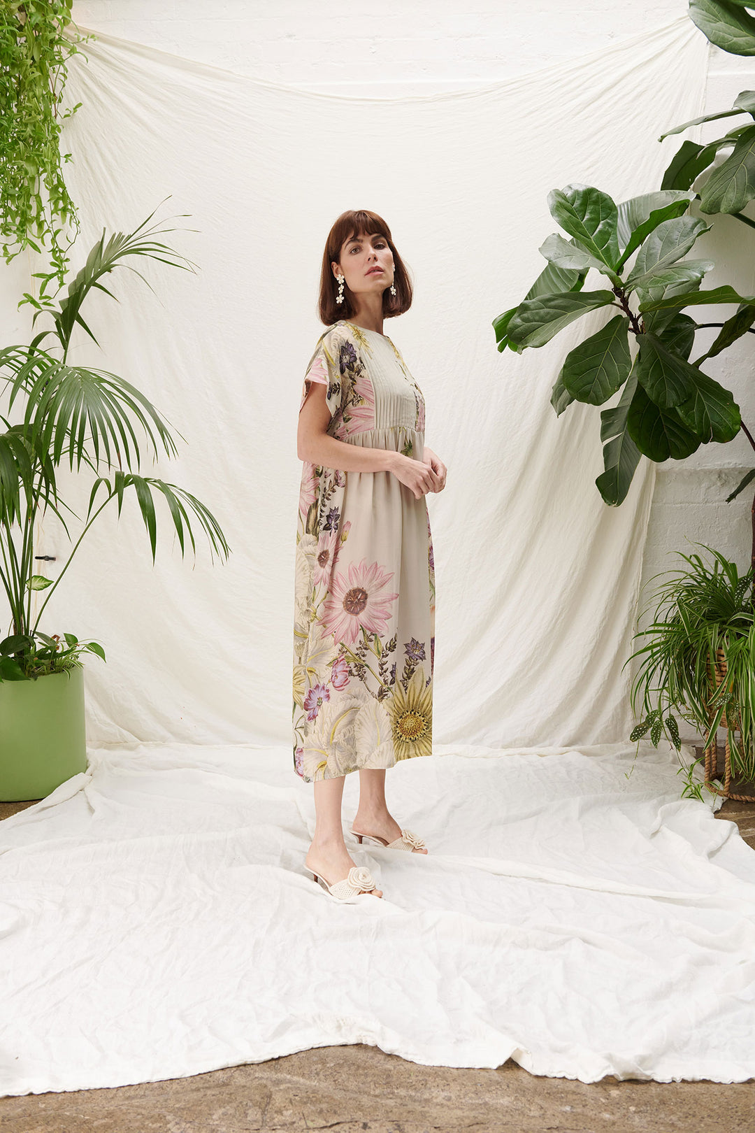 editorial floral daisy print dress for ss24 by one hundred stars