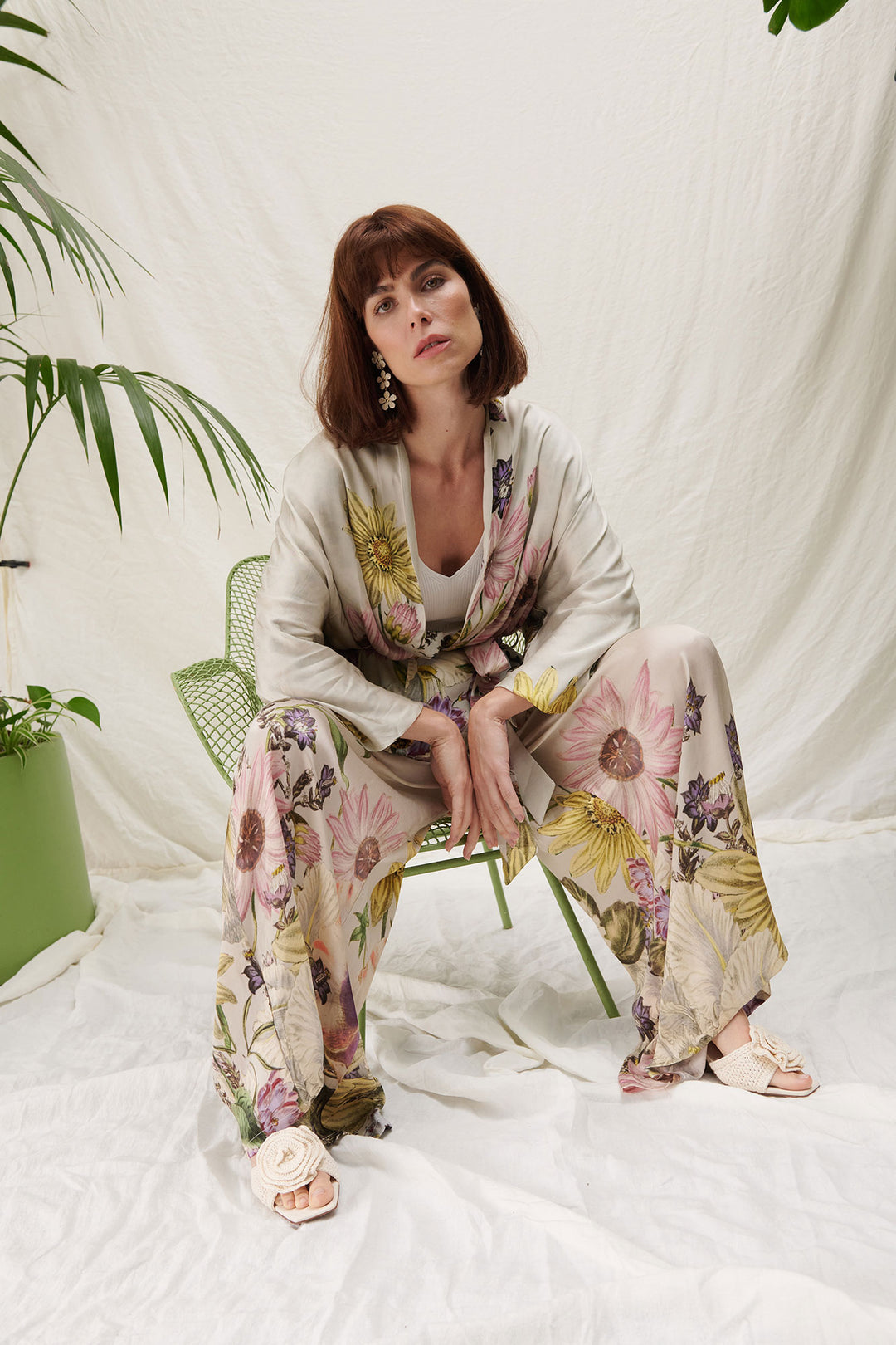 high fashion wide leg kimono style suit with floral print