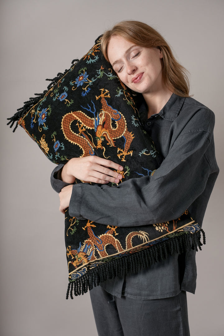 Dragon Black Rectangle Cushion Cover - One Hundred Stars