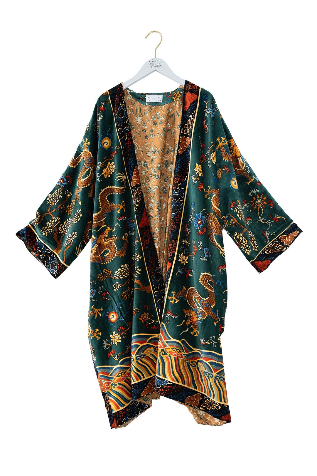 Dragon Green Velvet Grande Kimono - One Hundred Stars