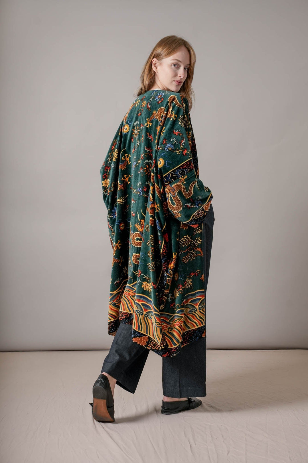 Dragon Green Velvet Grande Kimono - One Hundred Stars