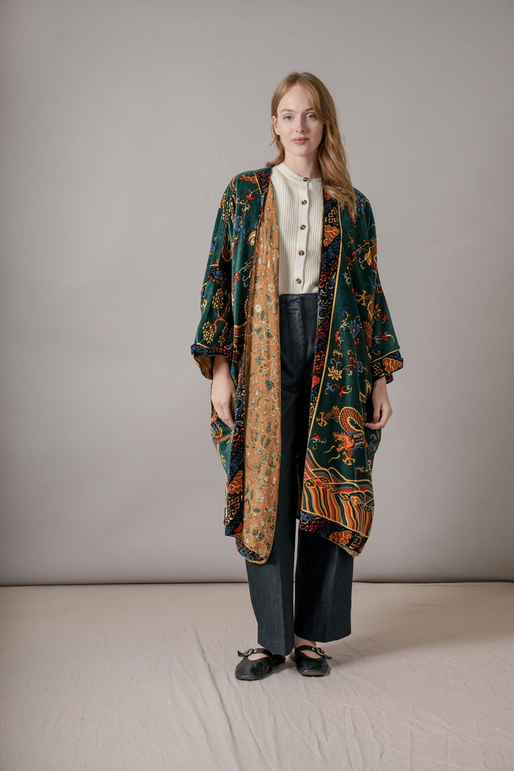 Dragon Green Velvet Grande Kimono - One Hundred Stars