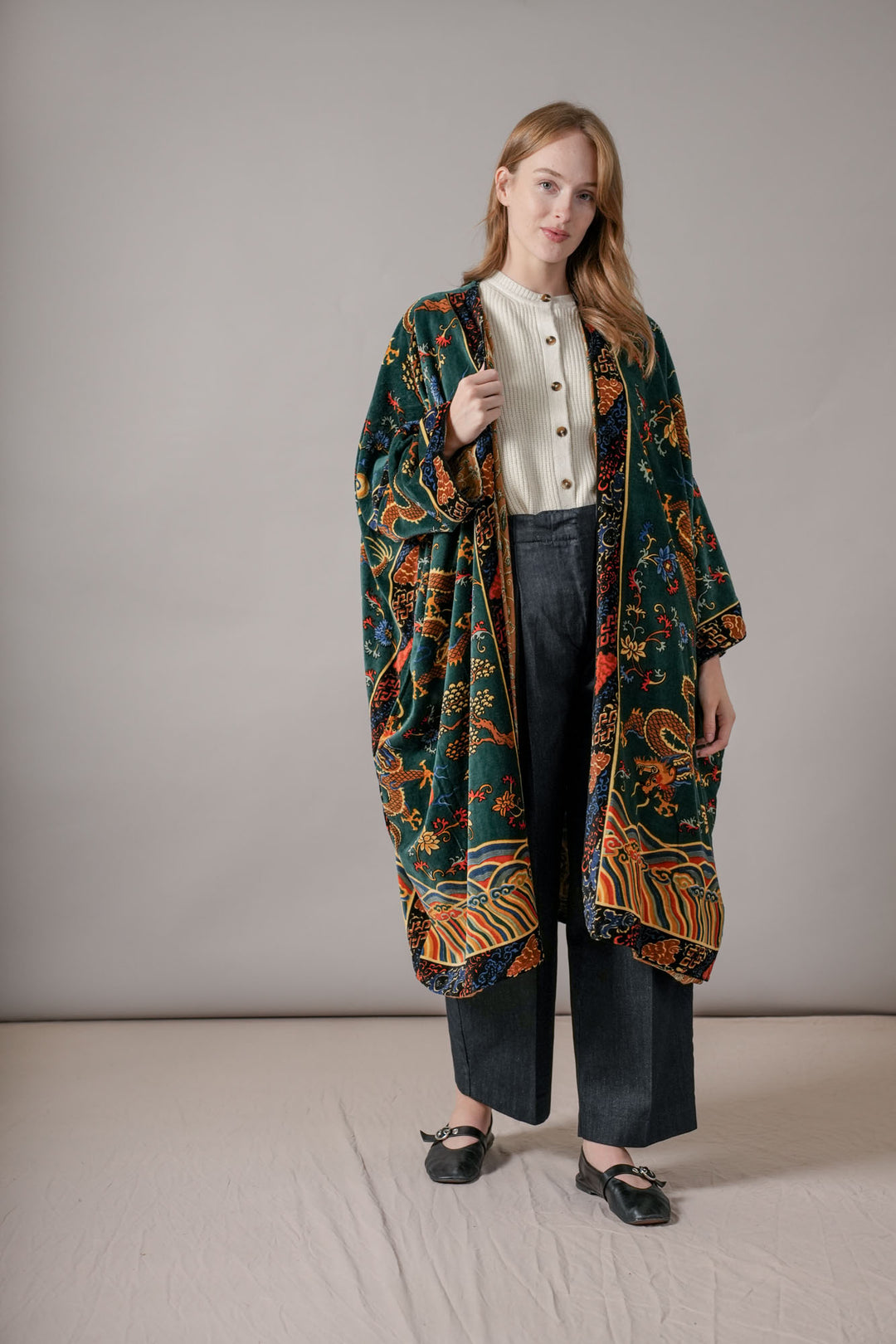 Dragon Green Velvet Grande Kimono - One Hundred Stars