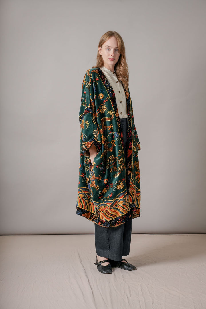 Dragon Green Velvet Grande Kimono - One Hundred Stars