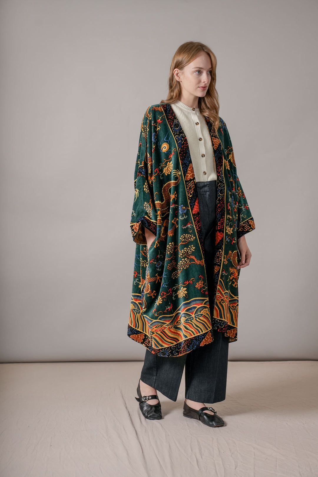 Dragon Green Velvet Grande Kimono - One Hundred Stars