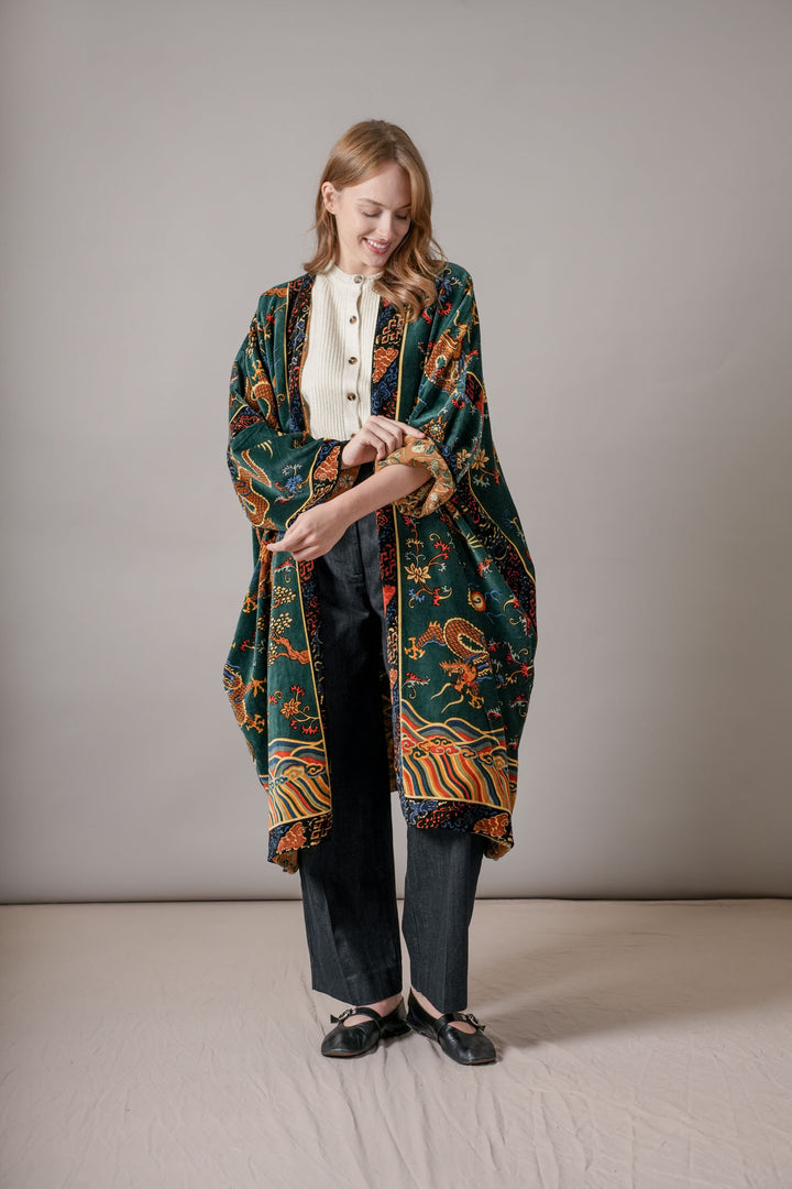 Dragon Green Velvet Grande Kimono - One Hundred Stars