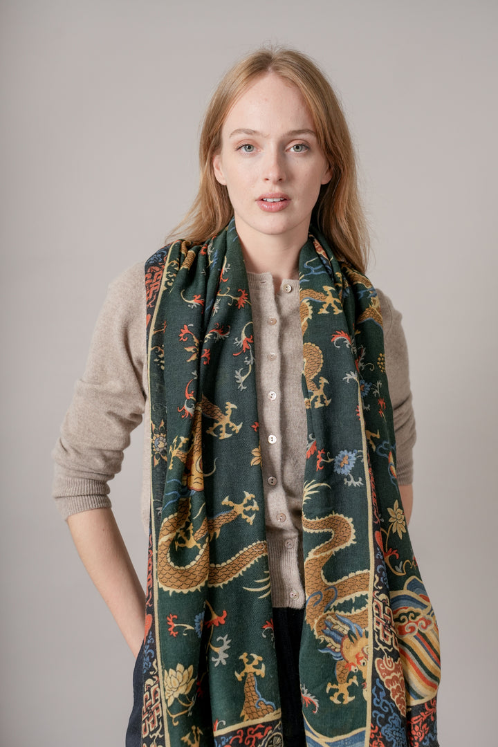 Dragon Green Wool Scarf