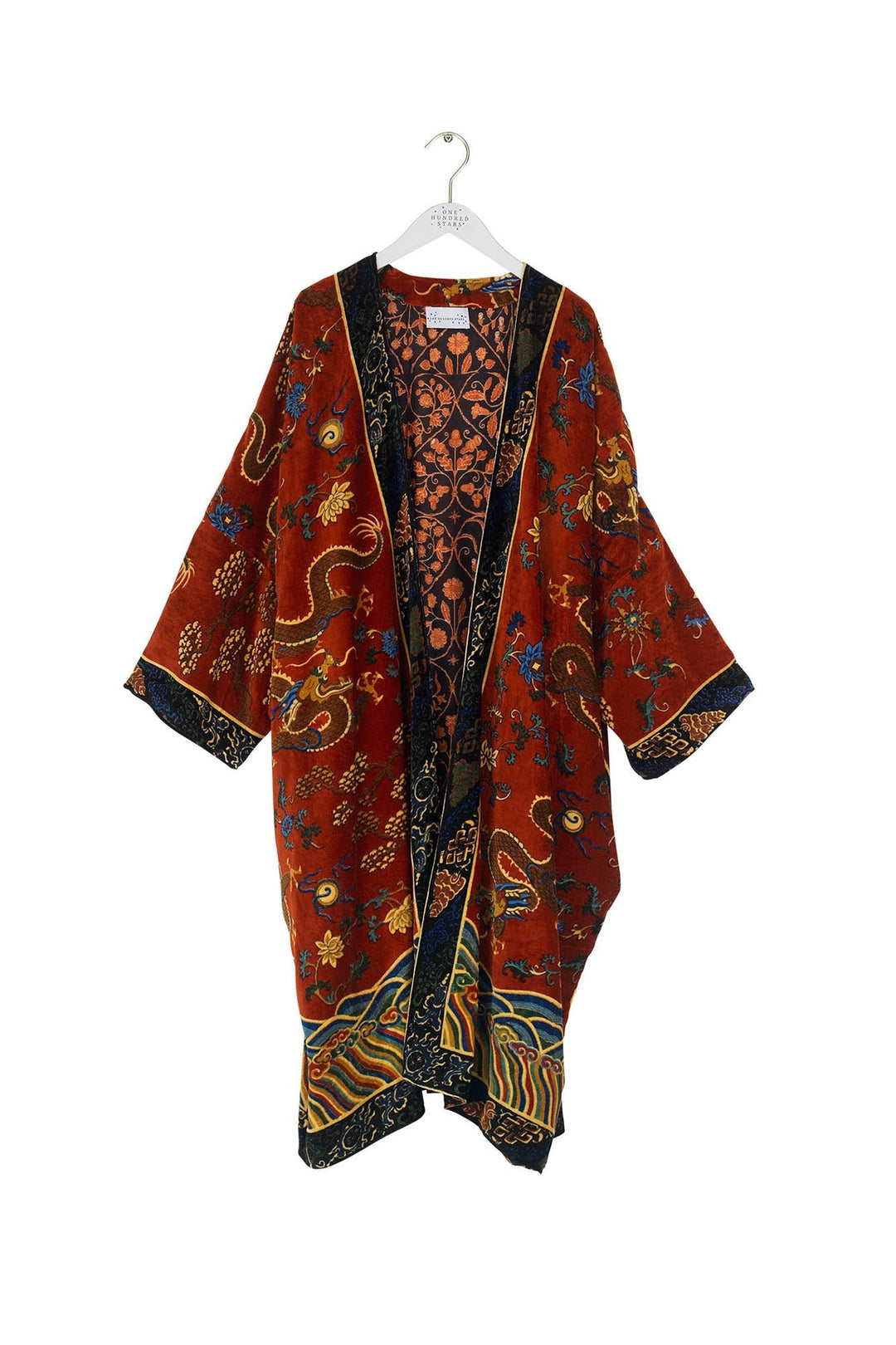 Dragon Rust Velvet Grande Kimono - One Hundred Stars