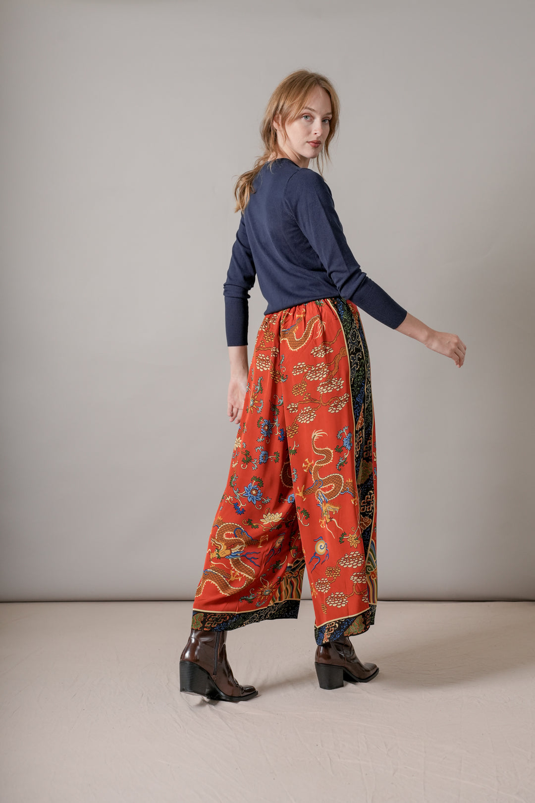 Dragon Rust Crepe Palazzo Pants - One Hundred Stars