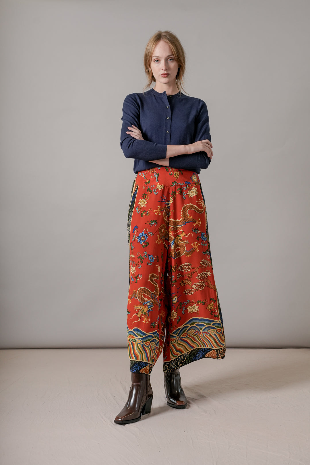 Dragon Rust Crepe Palazzo Pants - One Hundred Stars