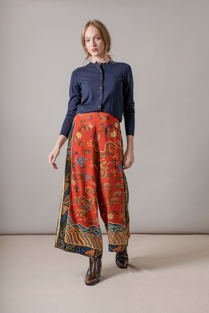 Dragon Rust Crepe Palazzo Pants - One Hundred Stars