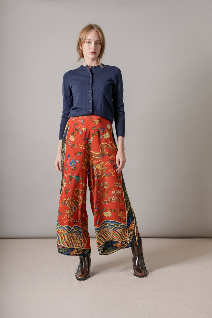 Dragon Rust Crepe Palazzo Pants - One Hundred Stars