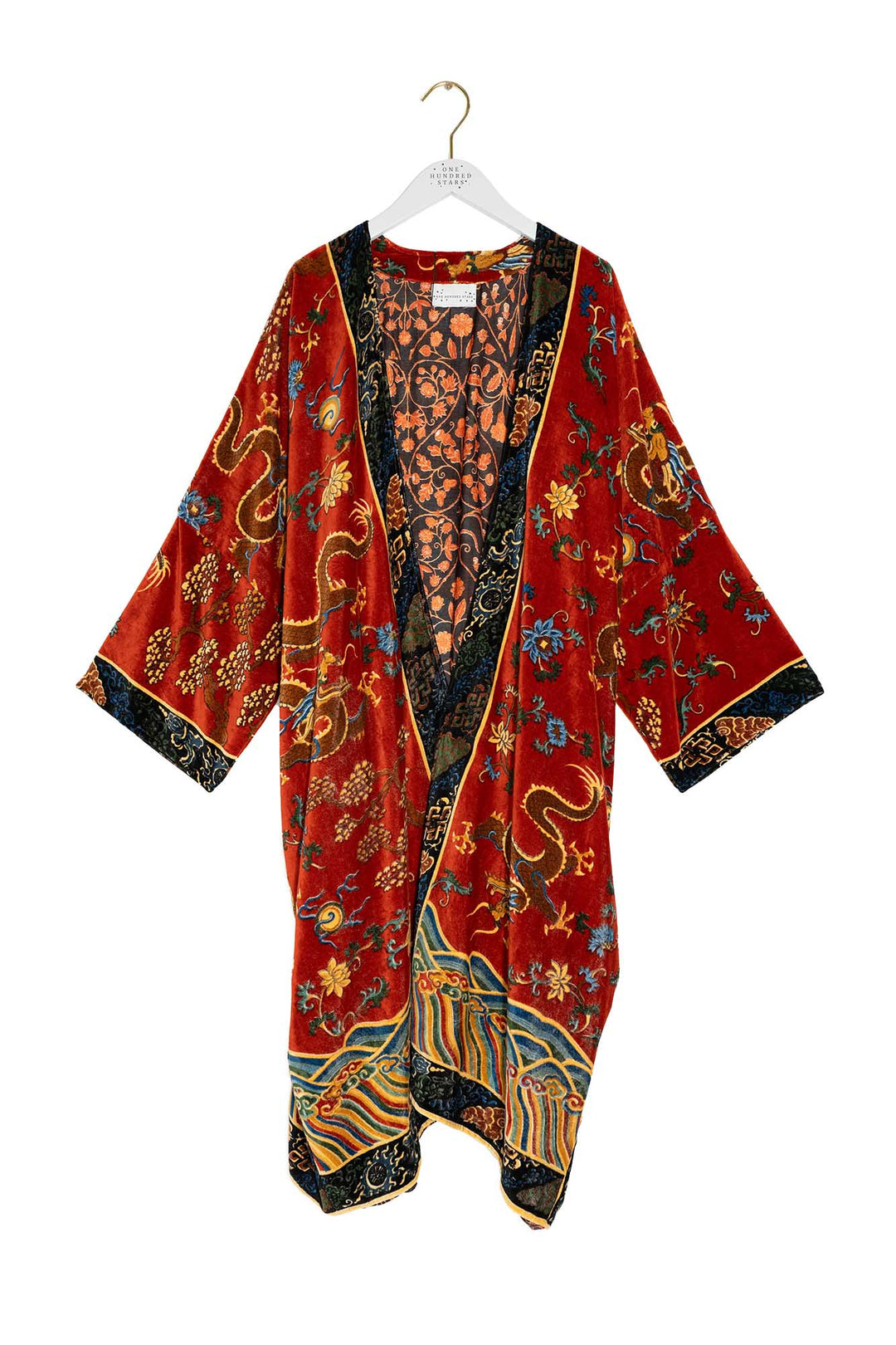 Dragon Rust Velvet Grande Kimono - One Hundred Stars