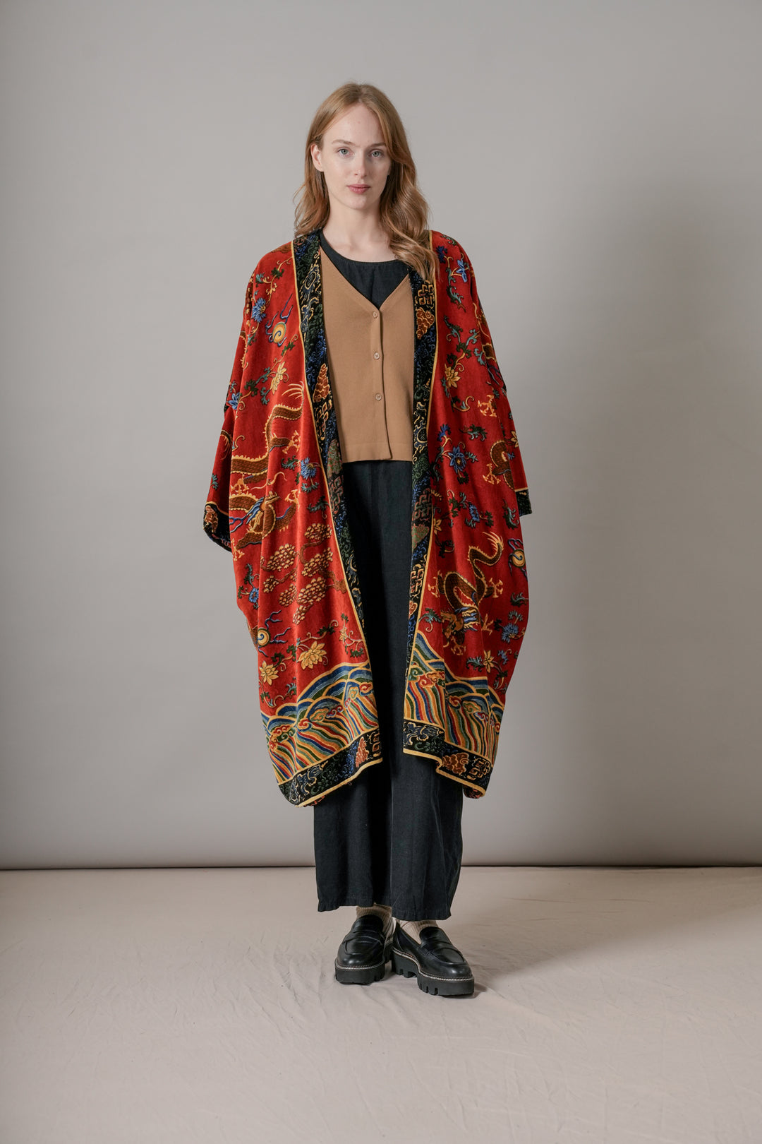 Dragon Rust Velvet Grande Kimono - One Hundred Stars