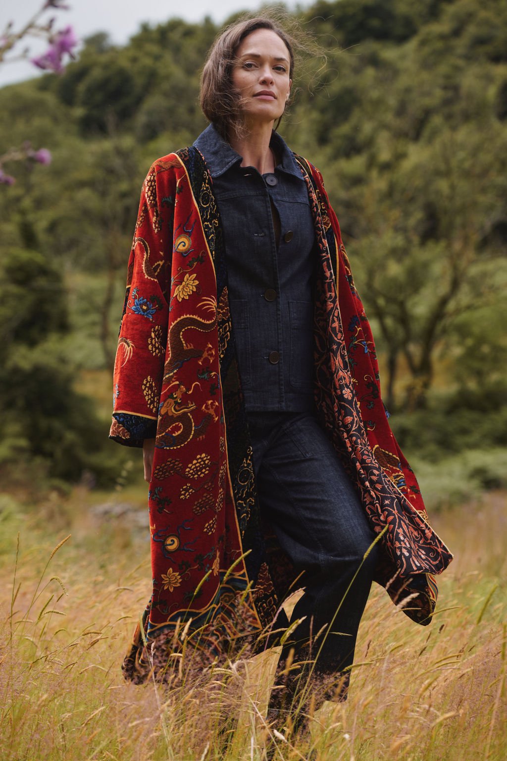 Dragon Rust Velvet Grande Kimono - One Hundred Stars