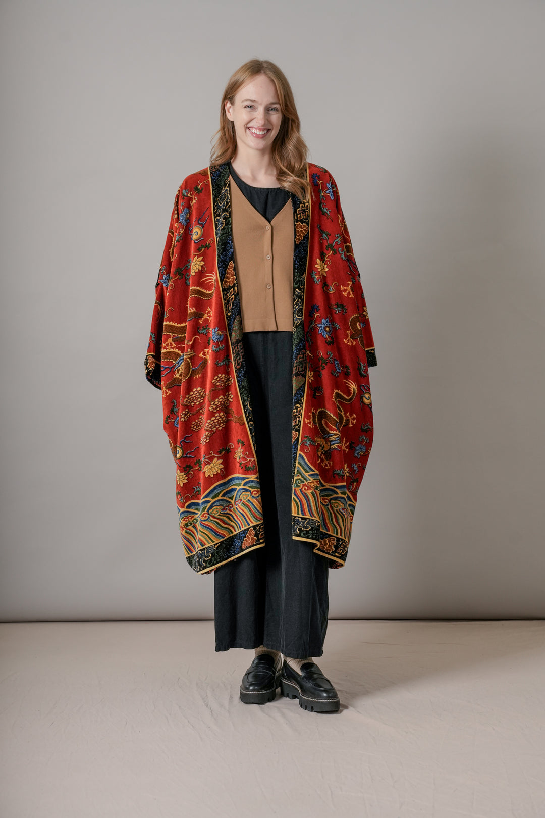 Dragon Rust Velvet Grande Kimono - One Hundred Stars