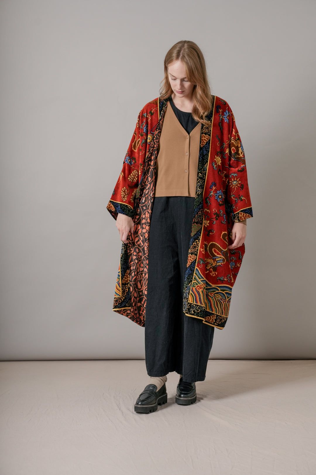 Dragon Rust Velvet Grande Kimono - One Hundred Stars