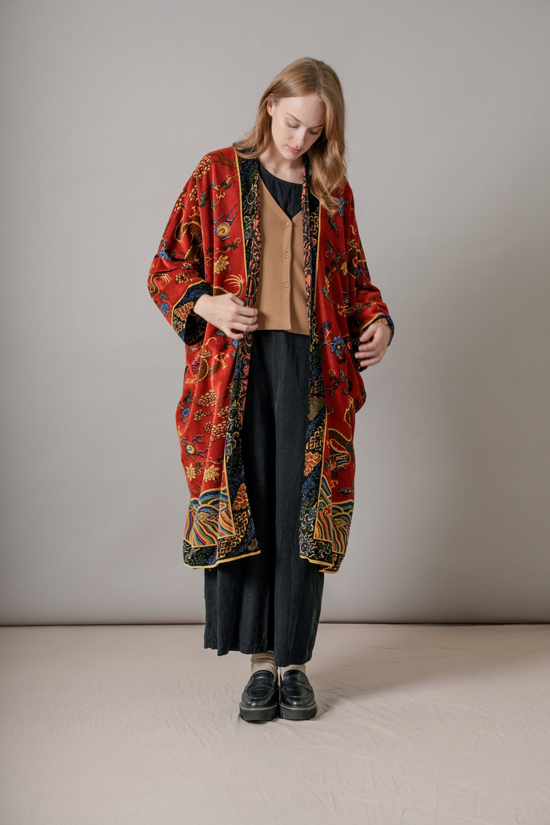 Dragon Rust Velvet Grande Kimono - One Hundred Stars