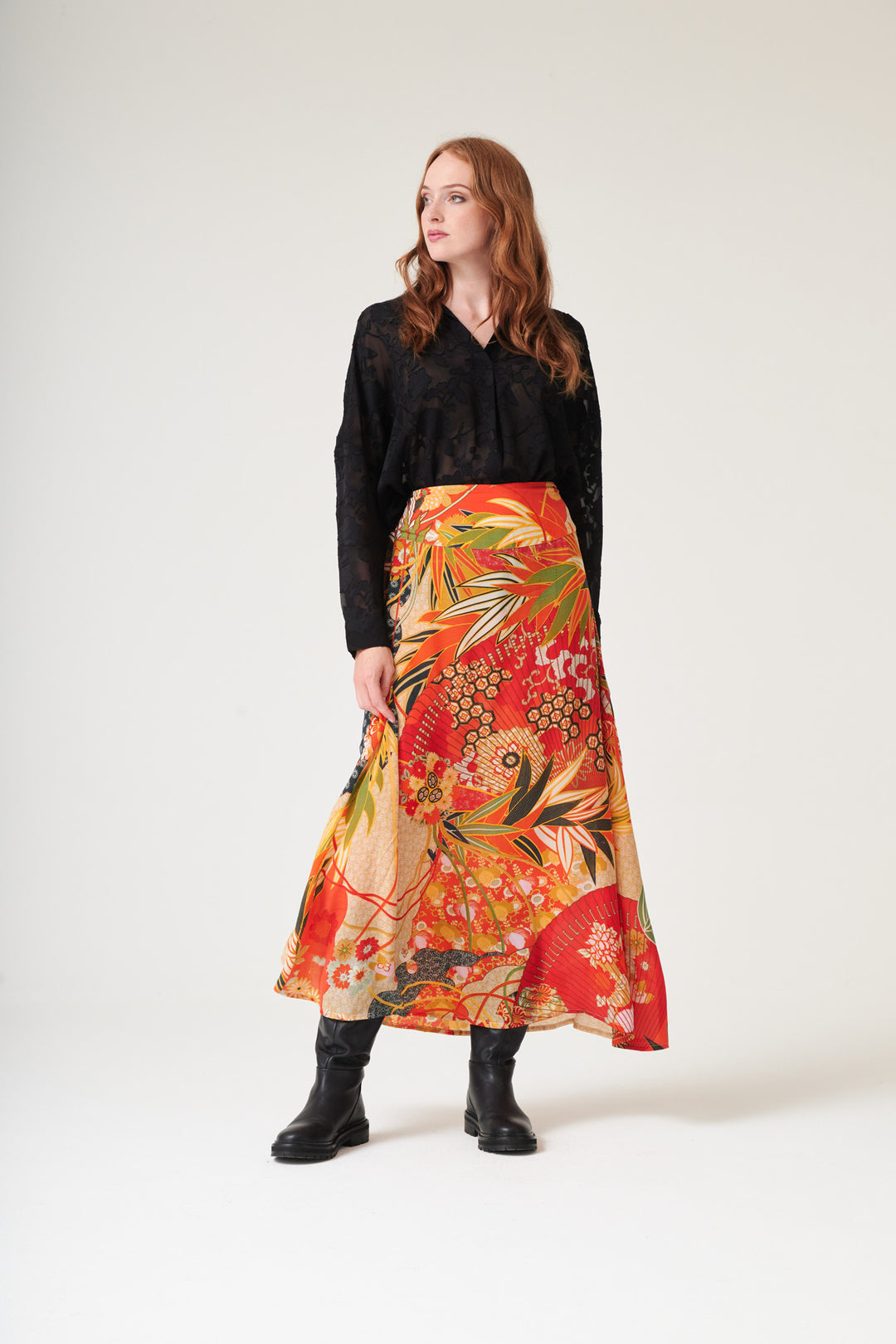 Fans Scarlet A - line Maxi Skirt - One Hundred Stars