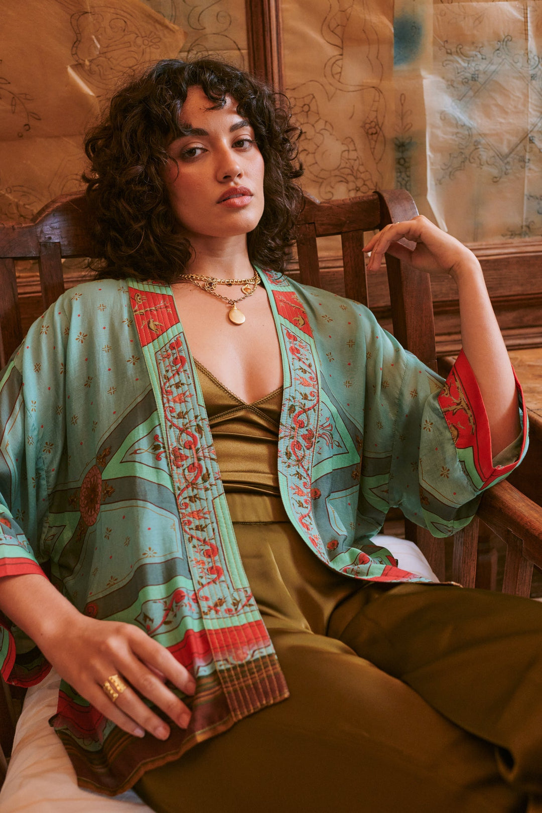 Fleur De Lys Aqua Kimono