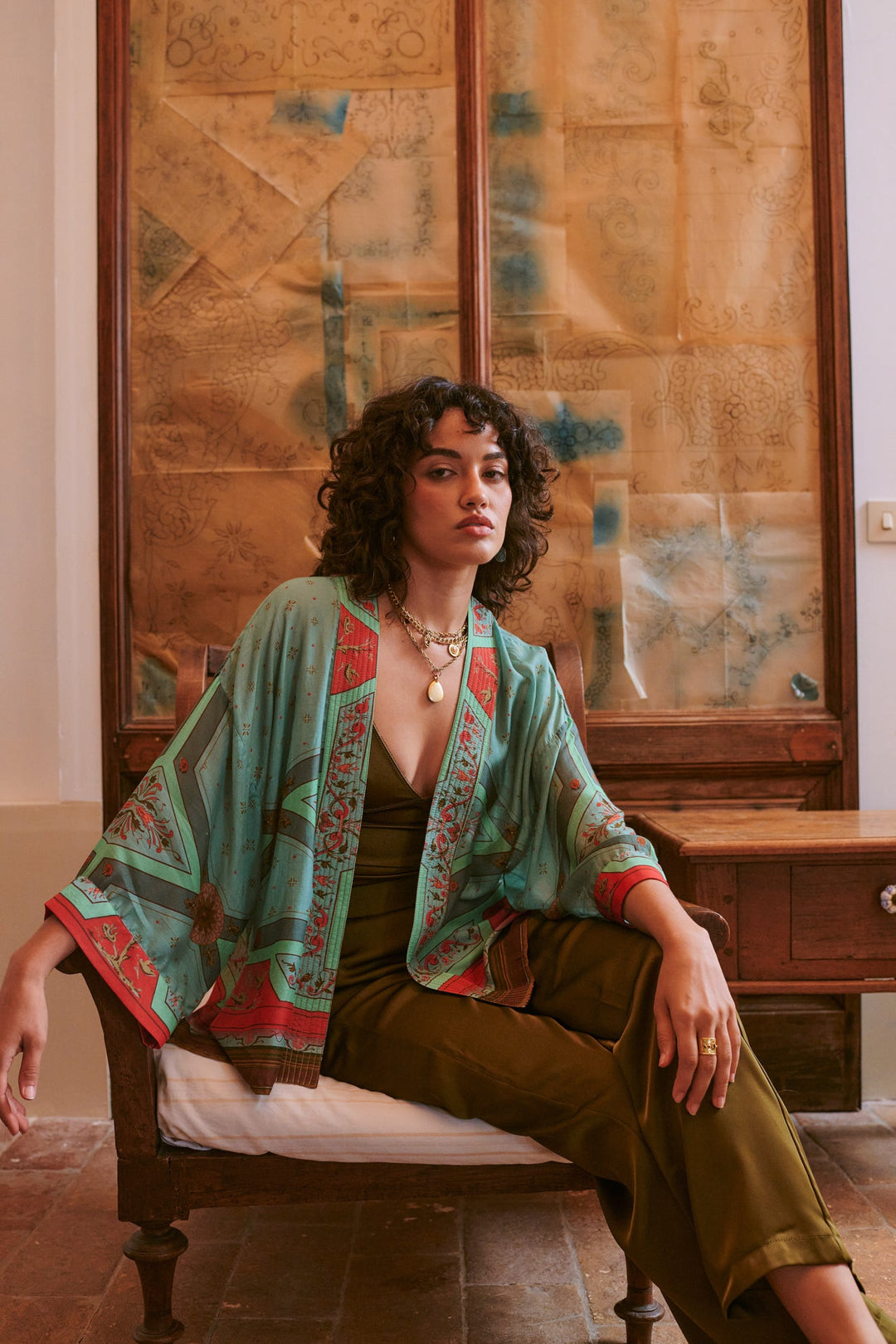 Fleur De Lys Aqua Kimono