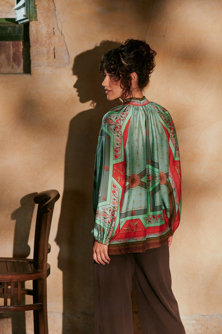 Fleur De Lys Aqua Pussybow Blouse - One Hundred Stars