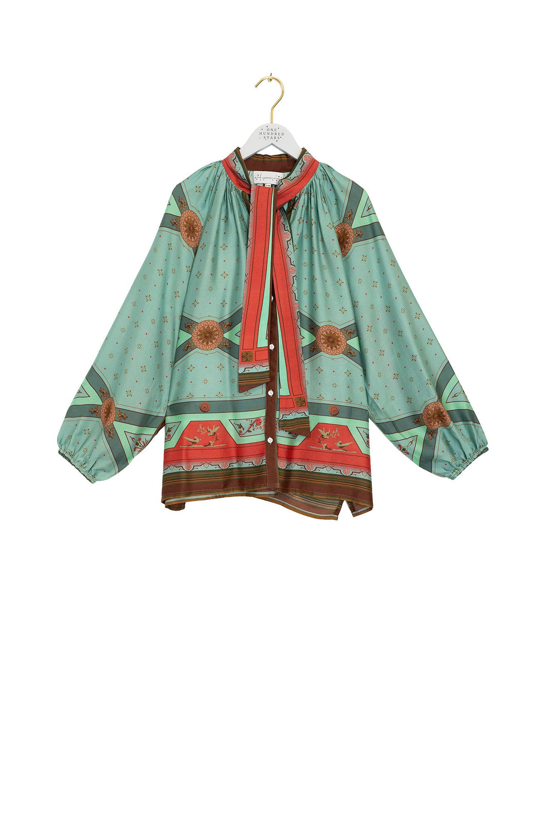 Fleur De Lys Aqua Pussybow Blouse - One Hundred Stars