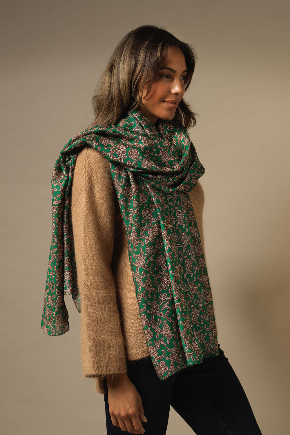 ladies large scarf  in green paisley print by One Hundred Stars