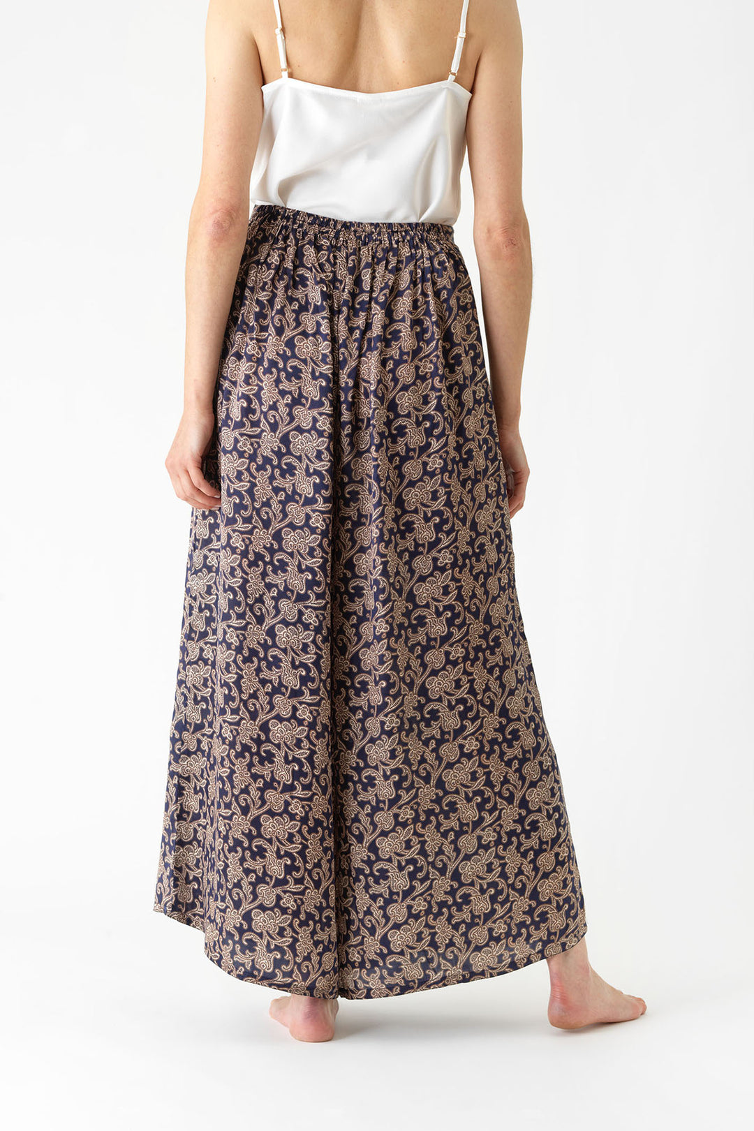 ladies palazzo pants in blue paisley print by One Hundred Stars