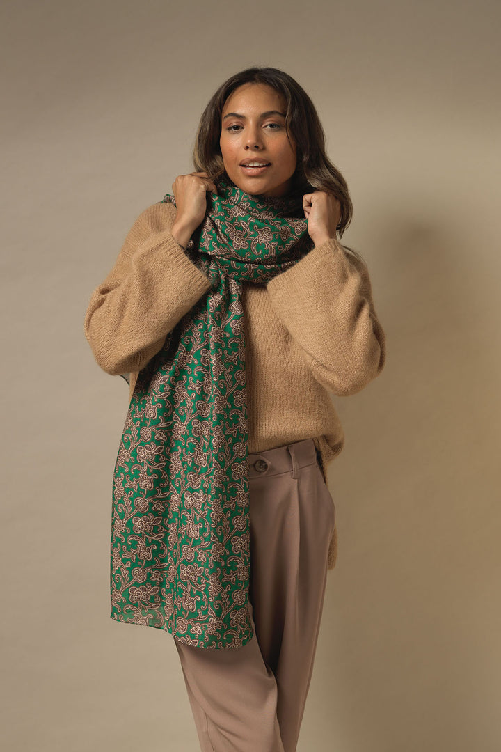 ladies winter scarf  in green paisley print by One Hundred Stars