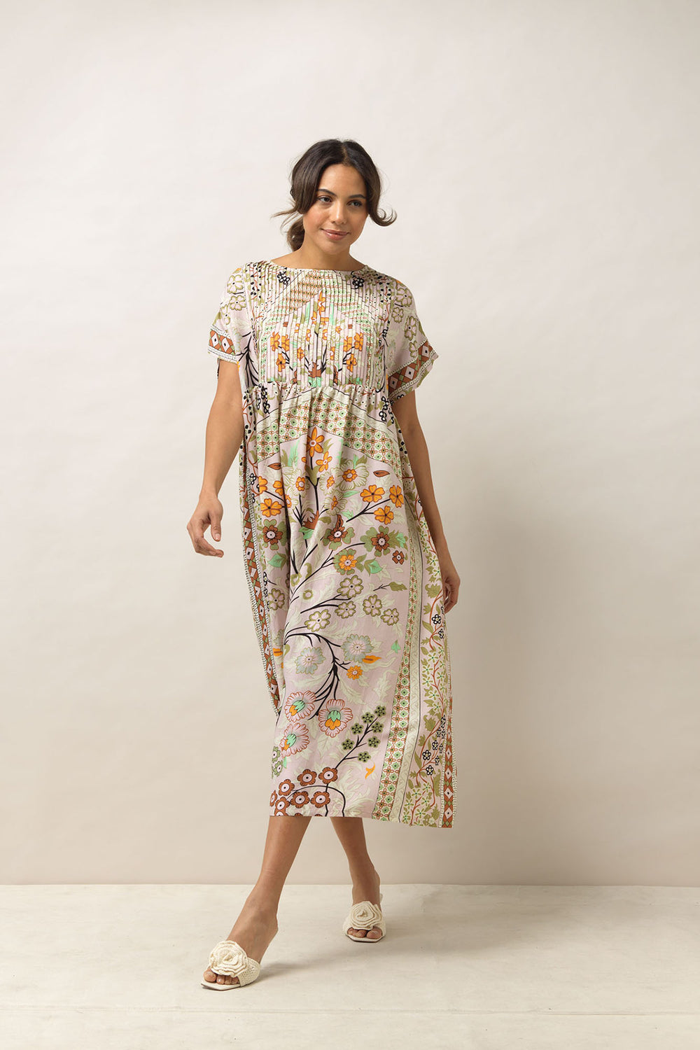 Flower Arch Sage Pleat Dress - One Hundred Stars