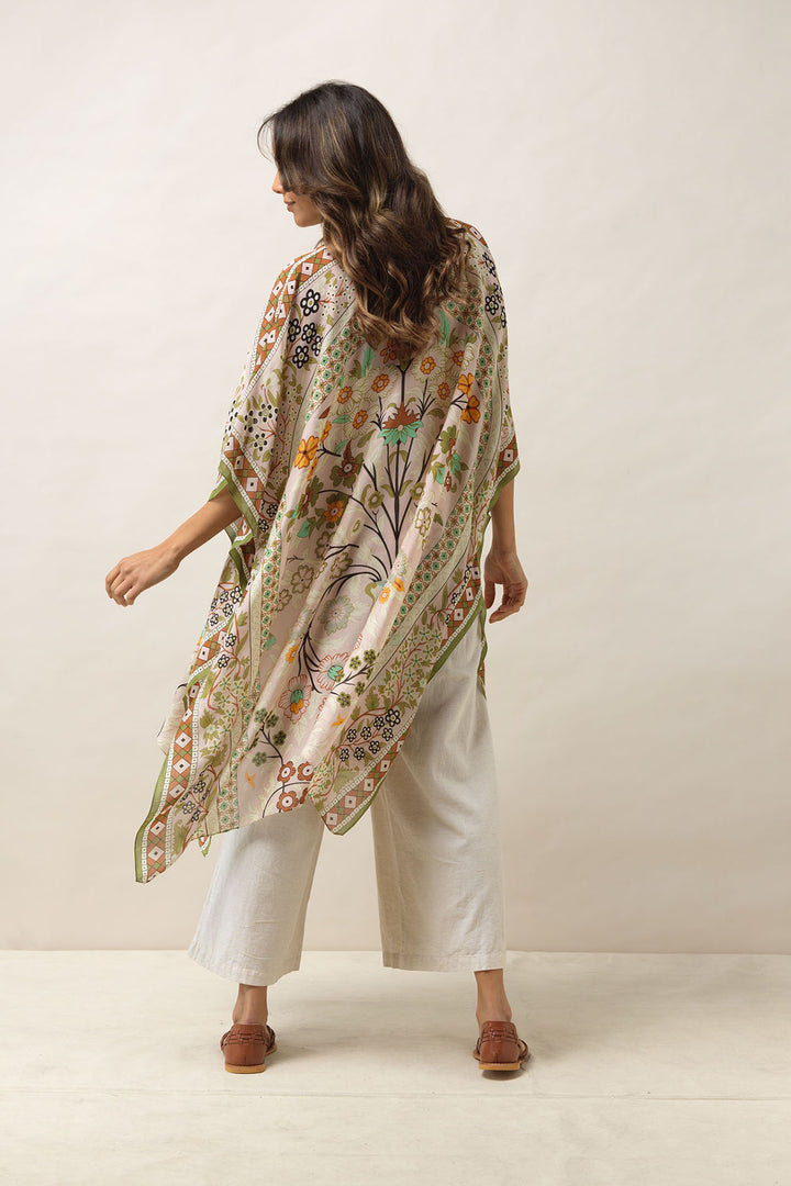 Women's lightweight throwover shawl in floral flower arch sage print by One Hundred Stars