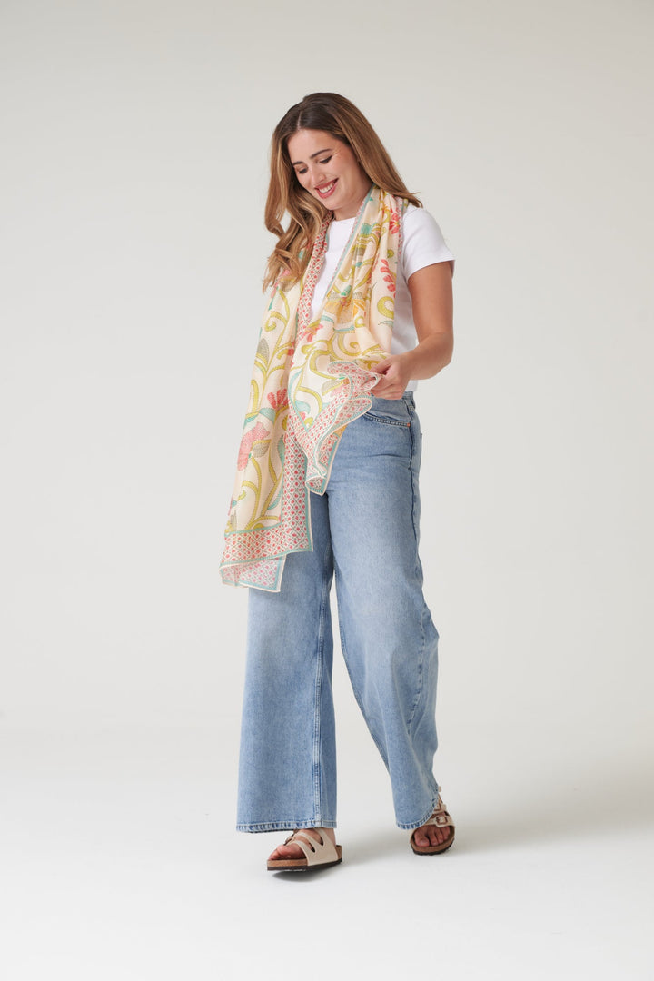 Giant Kantha Lime Scarf - One Hundred Stars