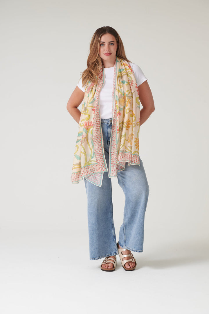 Giant Kantha Lime Scarf - One Hundred Stars