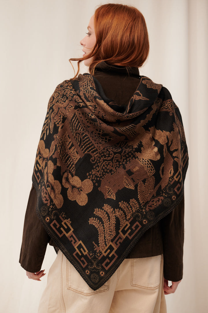 Giant Willow Black Wool/Silk Square Scarf - One Hundred Stars