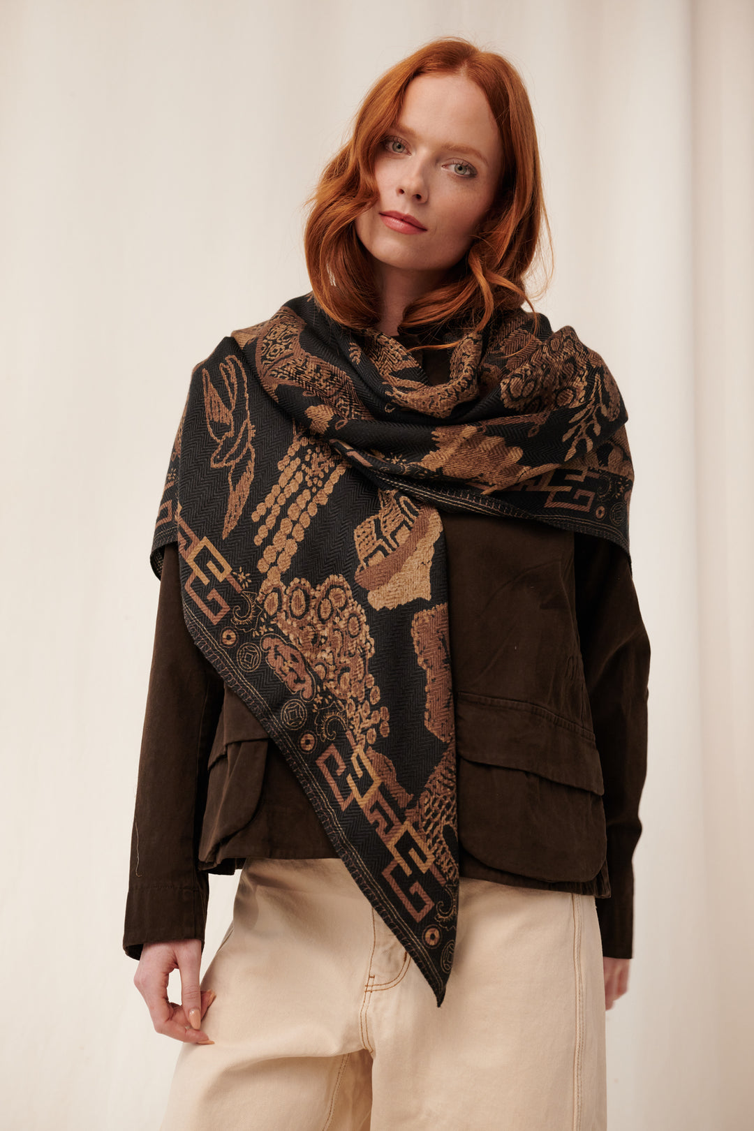 Giant Willow Black Wool/Silk Square Scarf - One Hundred Stars