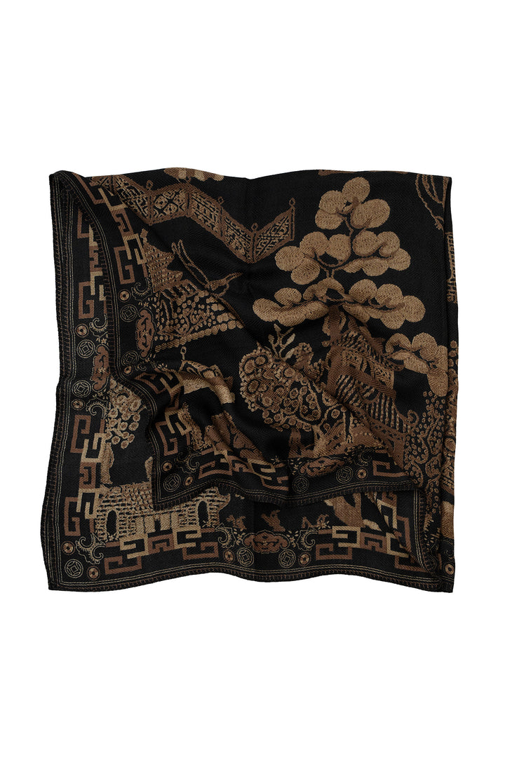 Giant Willow Black Square Wool Scarf - One Hundred Stars